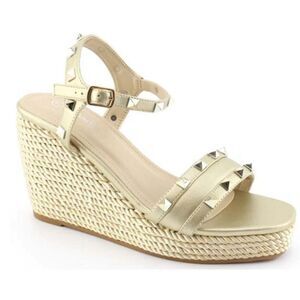 NEW NATURE BREEZE TALLY ESPADRILLE OPEN TOE WEDGE BUCKLE ANKLE PYRAMID  STUD